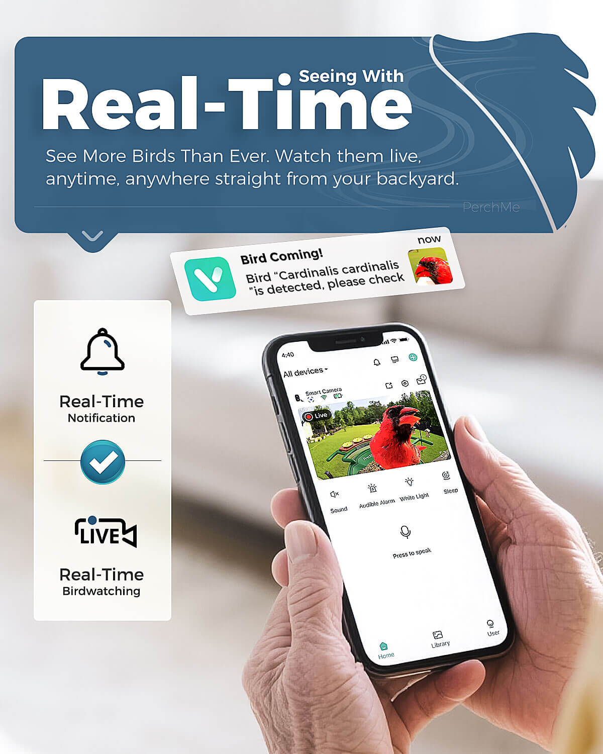 PerchMe Smart Bird Feeder - 2K AI Camera, Solar Power, Perfect Gift for Parents