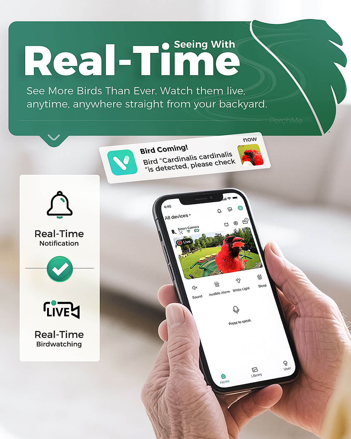 PerchMe Smart Bird Feeder Camera – 2K AI, Solar Powered, Perfect Gift for Bird Lovers