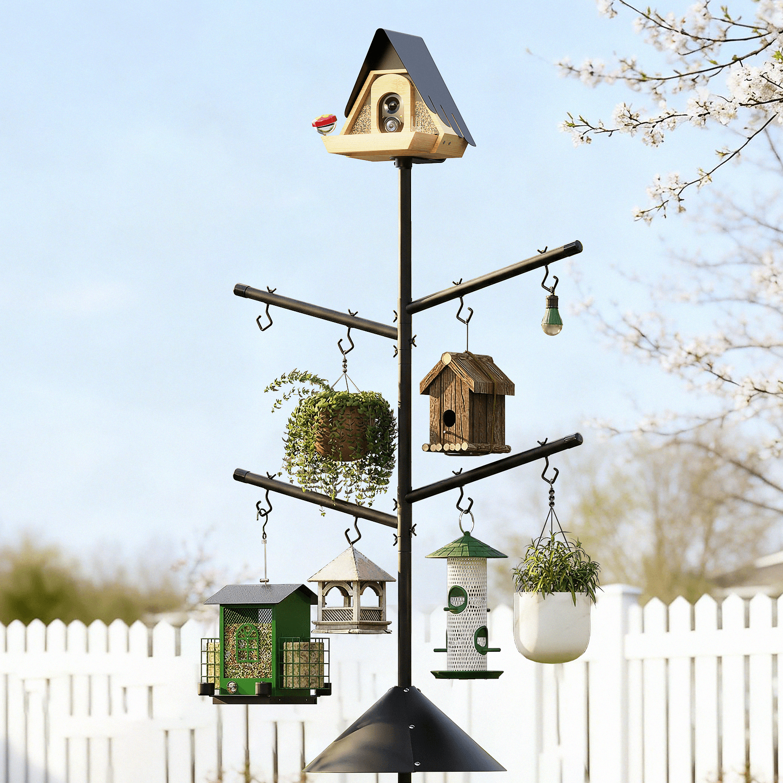 PerchMe 90'' Heavy-Duty Standard Bird Feeder Pole Station with Squirrel Baffle,Customizable Height,Universal Adapter Included