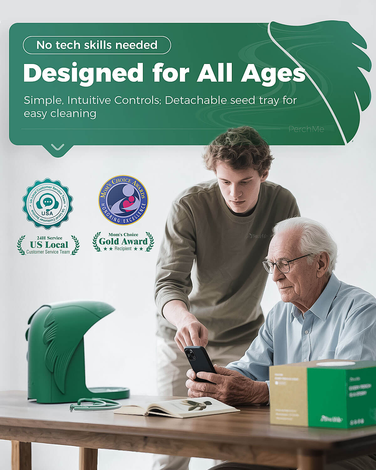 PerchMe Smart Bird Feeder Camera – 2K AI, Solar Powered, Perfect Gift for Bird Lovers