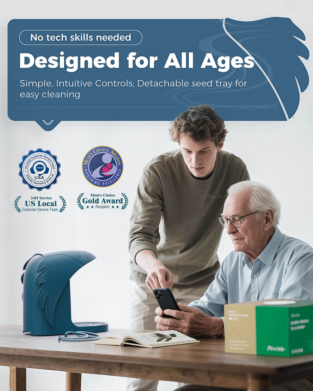 PerchMe Smart Bird Feeder Camera – 2K AI, Solar Powered, Perfect Gift for Bird Lovers