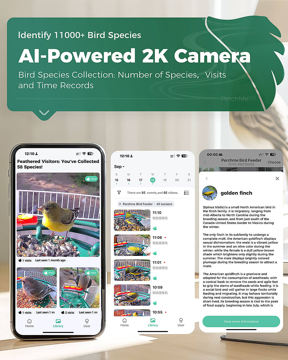 PerchMe Smart Bird Feeder Camera – 2K AI, Solar Powered, Perfect Gift for Bird Lovers