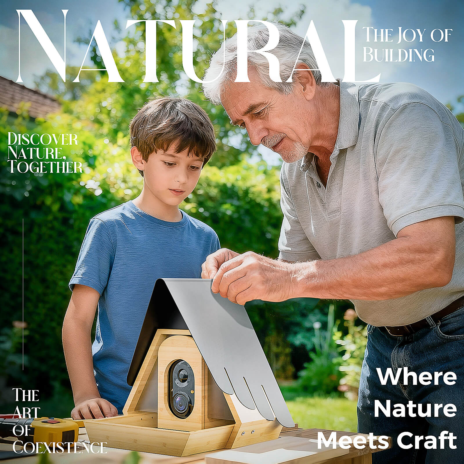 PerchMe® Bamboo Smart Bird Feeder with 2K AI Camera – FSC-Certified, Solar Powered, Eco-Friendly Gift for Bird Lovers (64G SD Card Included)