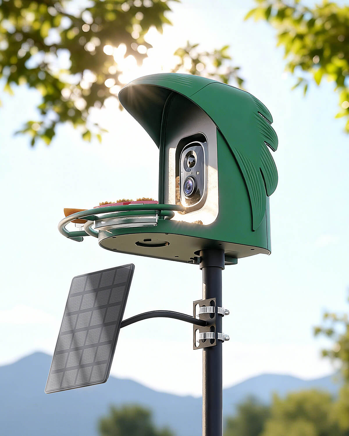 PerchMe Smart AI Bird Feeder & Adjustable Solar Panel Bracket Bundle