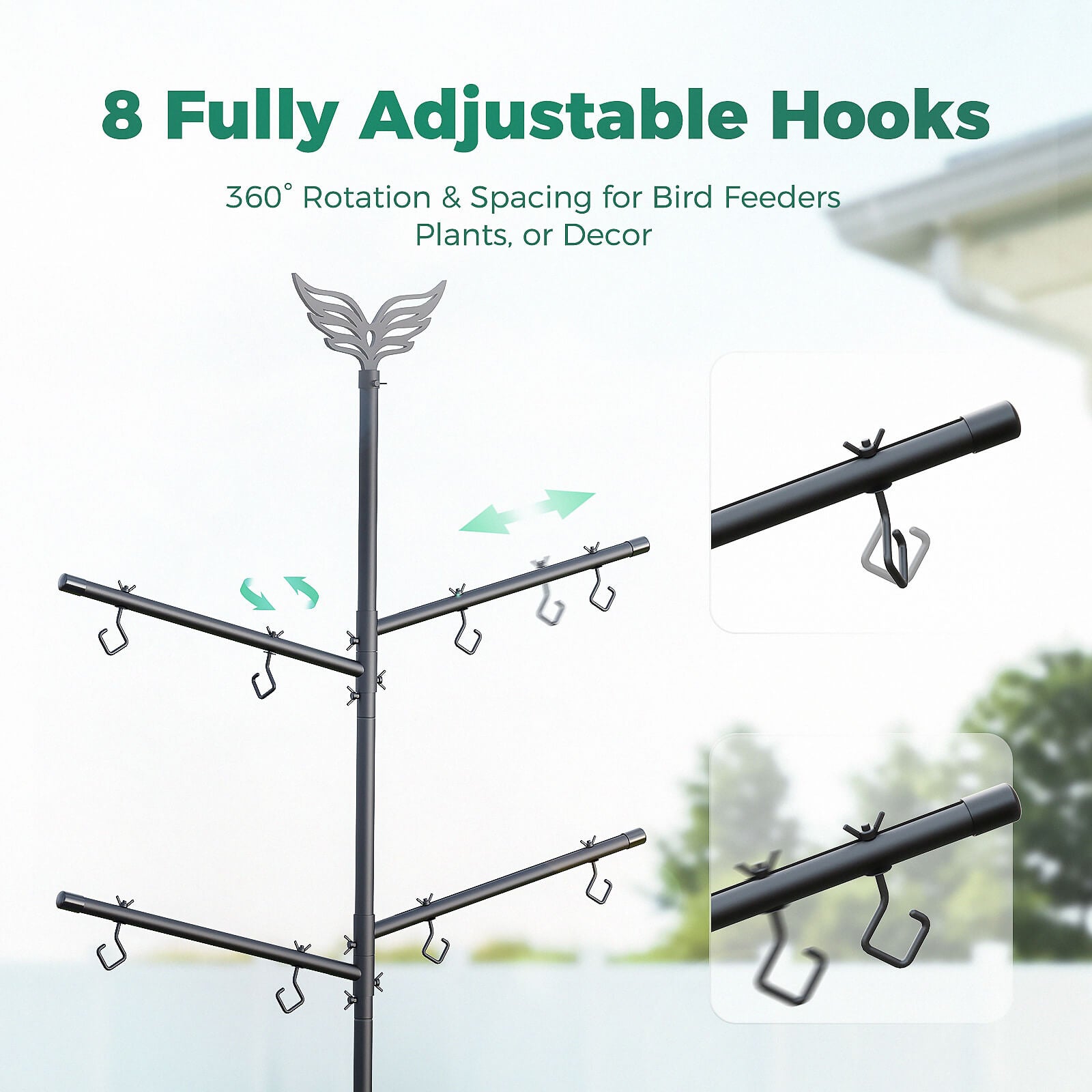 PerchMe 90'' Heavy-Duty Standard Bird Feeder Pole Station with Squirrel Baffle,Customizable Height,Universal Adapter Included
