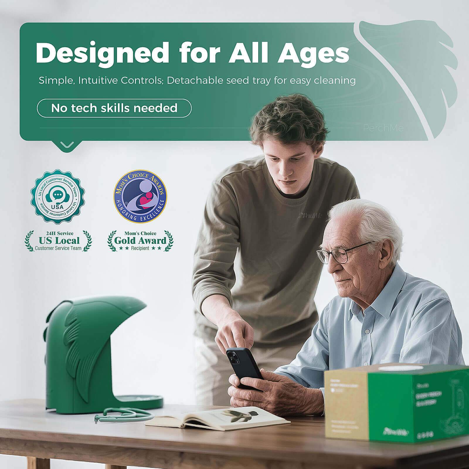 PerchMe Smart AI Bird Feeder & Pole Bundle - Solar-Powered 2K AI Camera + Heavy-Duty Adjustable Squirrel-Proof Bird Feeder Pole