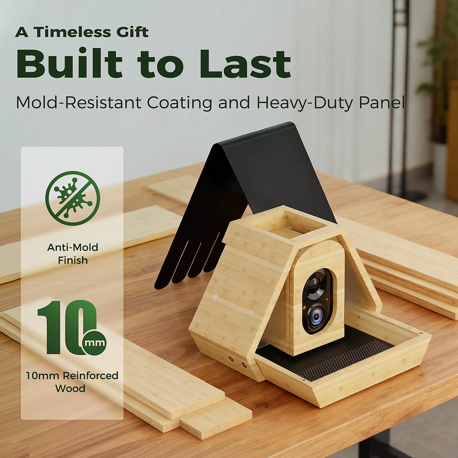 PerchMe® Bamboo Smart Bird Feeder with 2K AI Camera – FSC-Certified, Solar Powered, Eco-Friendly Gift for Bird Lovers (64G SD Card Included)