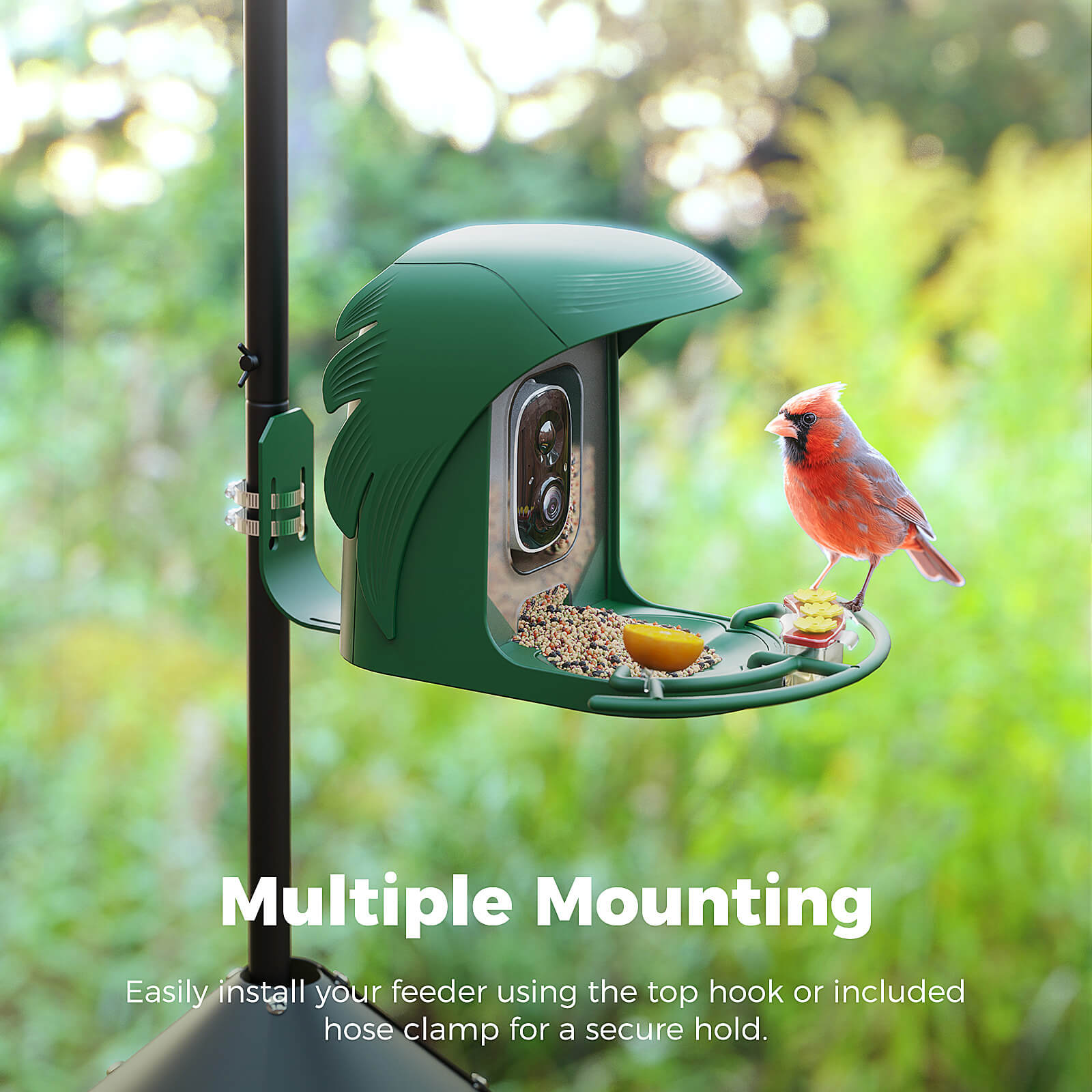 PerchMe Heavy-Duty Deluxe 92‘’ Bird Feeder Pole Station with Squirrel Baffle, 360° Rotating Crossbars & Hooks,Customizable Height