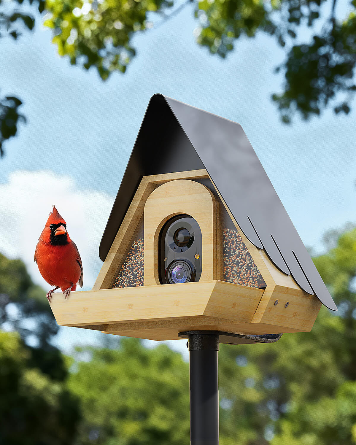 PerchMe® Bamboo Smart Bird Feeder with 2K AI Camera – FSC-Certified, Solar Powered, Eco-Friendly Gift for Bird Lovers (64G SD Card Included)