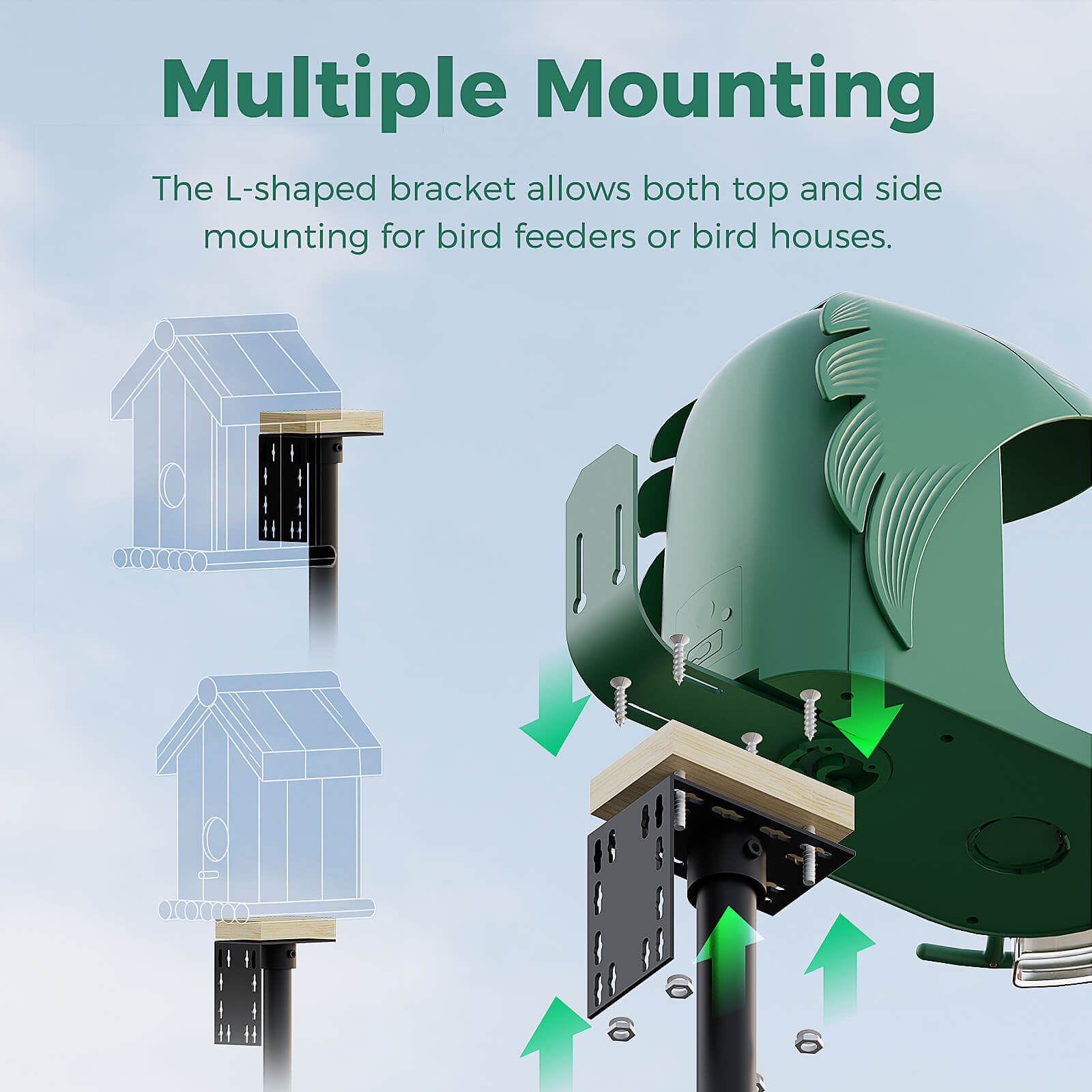 PerchMe Heavy-Duty Deluxe 92‘’ Bird Feeder Pole Station with Squirrel Baffle, 360° Rotating Crossbars & Hooks,Customizable Height