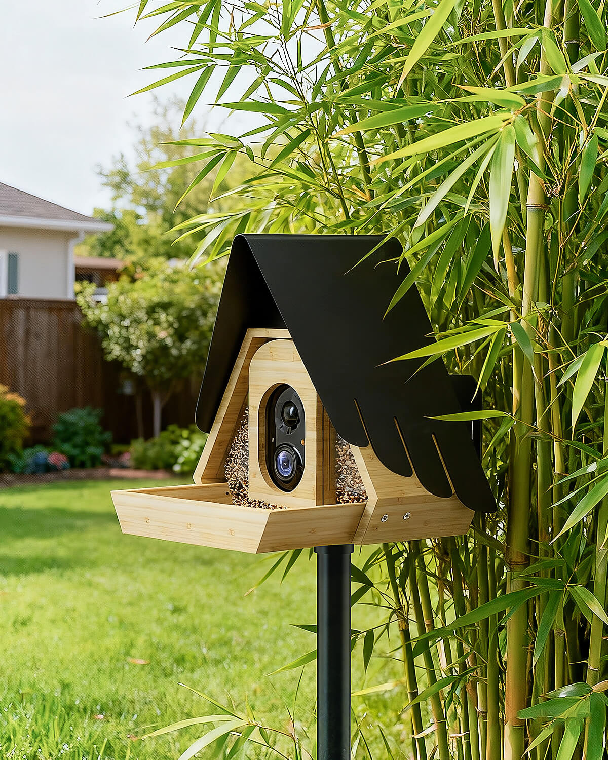 PerchMe® Bamboo Smart Bird Feeder with 2K AI Camera – FSC-Certified, Solar Powered, Eco-Friendly Gift for Bird Lovers (64G SD Card Included)