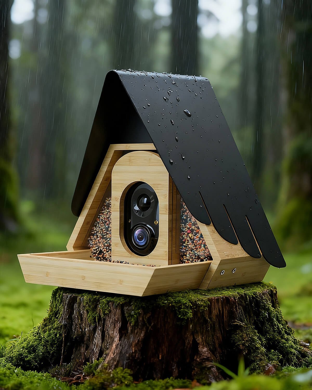 PerchMe® Bamboo Smart Bird Feeder with 2K AI Camera – FSC-Certified, Solar Powered, Eco-Friendly Gift for Bird Lovers (64G SD Card Included)