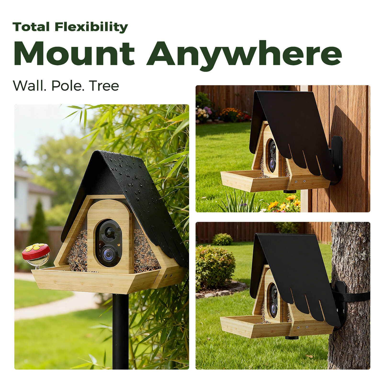 PerchMe® Bamboo Smart Bird Feeder with 2K AI Camera – FSC-Certified, Solar Powered, Eco-Friendly Gift for Bird Lovers (64G SD Card Included)