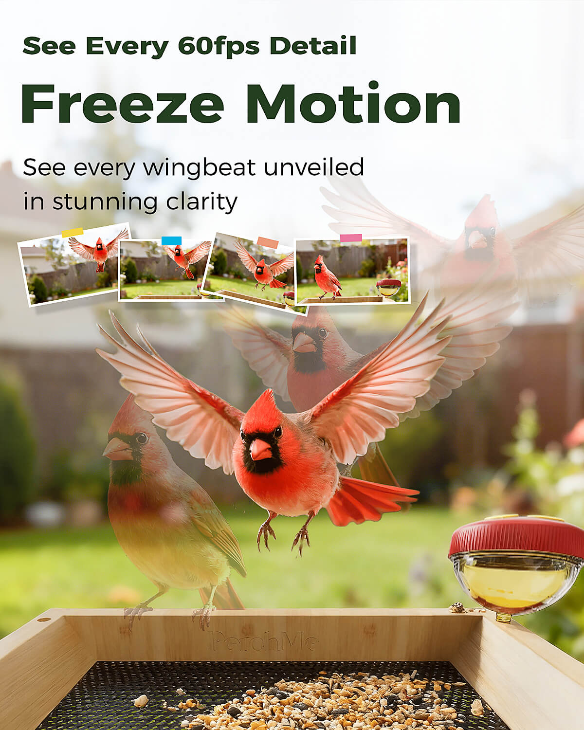 PerchMe® Bamboo Smart Bird Feeder with 2K AI Camera – FSC-Certified, Solar Powered, Eco-Friendly Gift for Bird Lovers (64G SD Card Included)