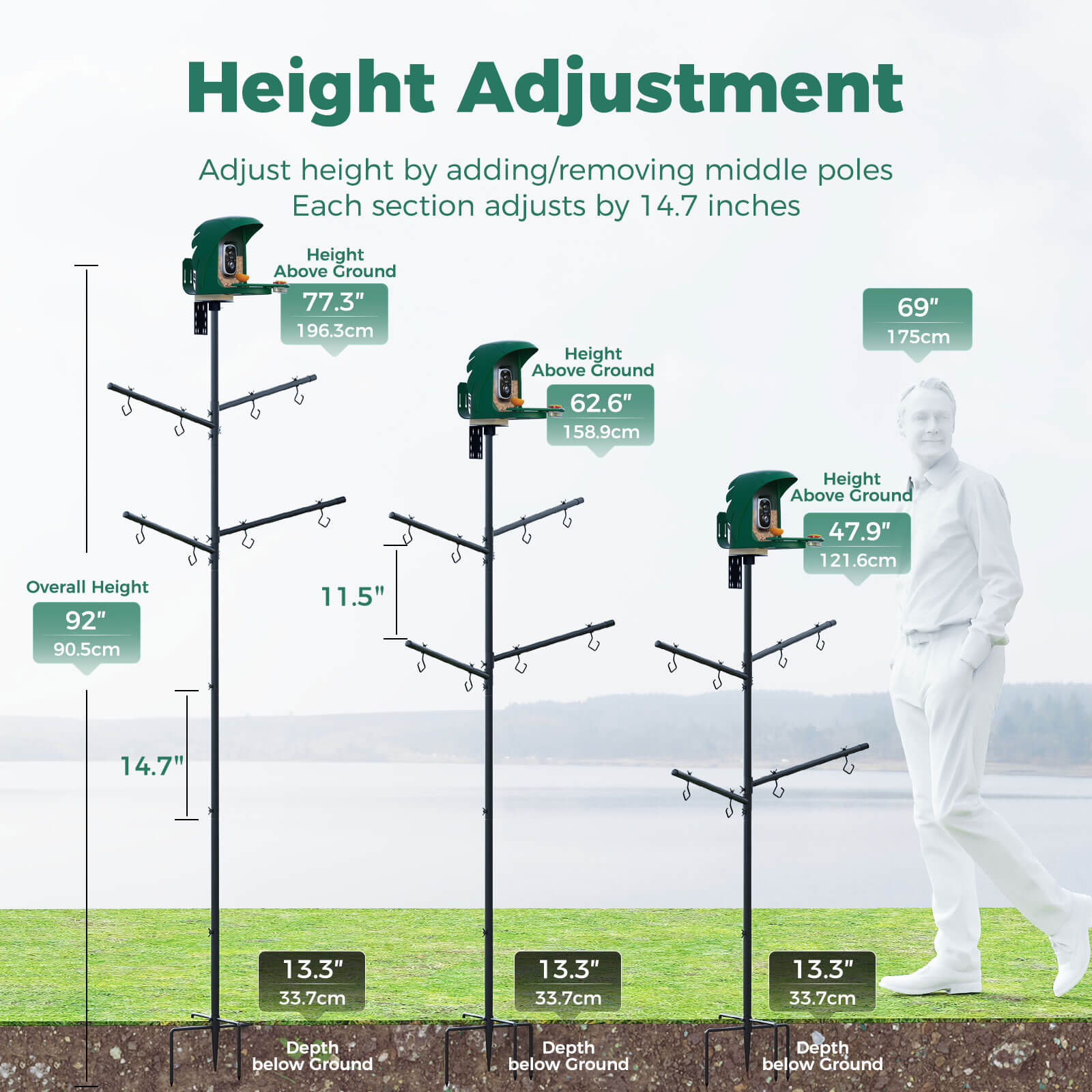 PerchMe Smart AI Bird Feeder & Pole Bundle - Solar-Powered 2K AI Camera + Heavy-Duty Adjustable Squirrel-Proof Bird Feeder Pole