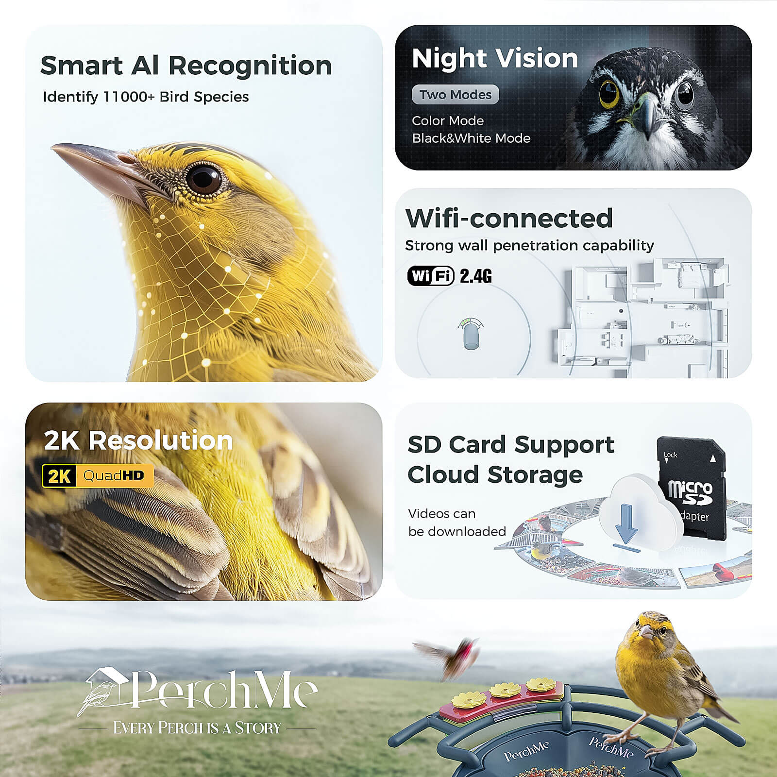 PerchMe Smart AI Bird Feeder & Adjustable Solar Panel Bracket Bundle