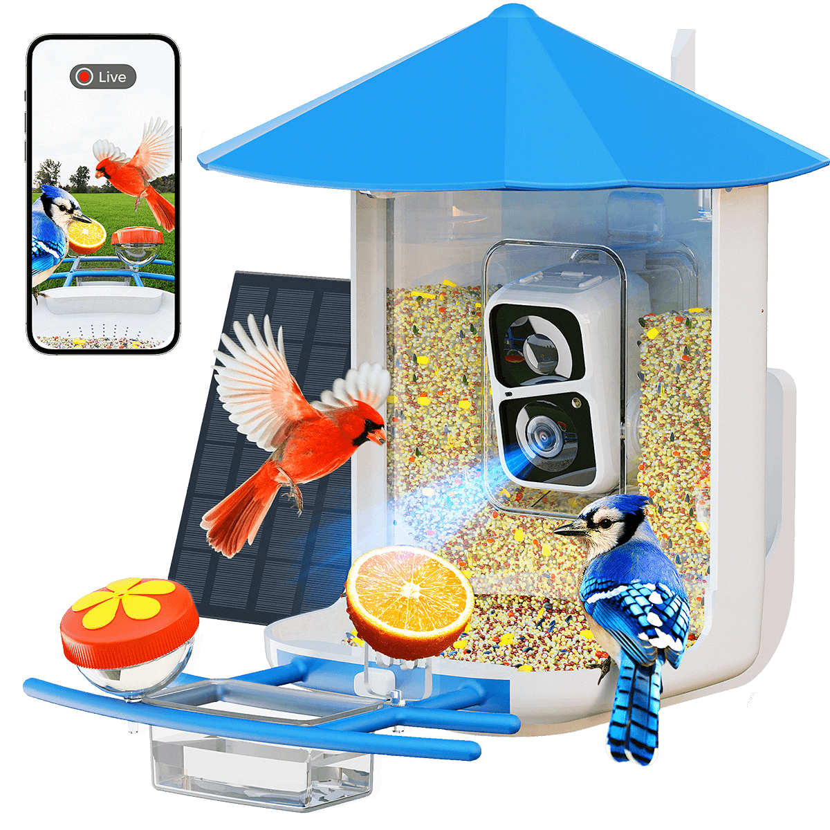 PerchMe Smart Bird Feeder – AI Camera \u0026 Solar Panel (Vermilion), image size:1200x1200