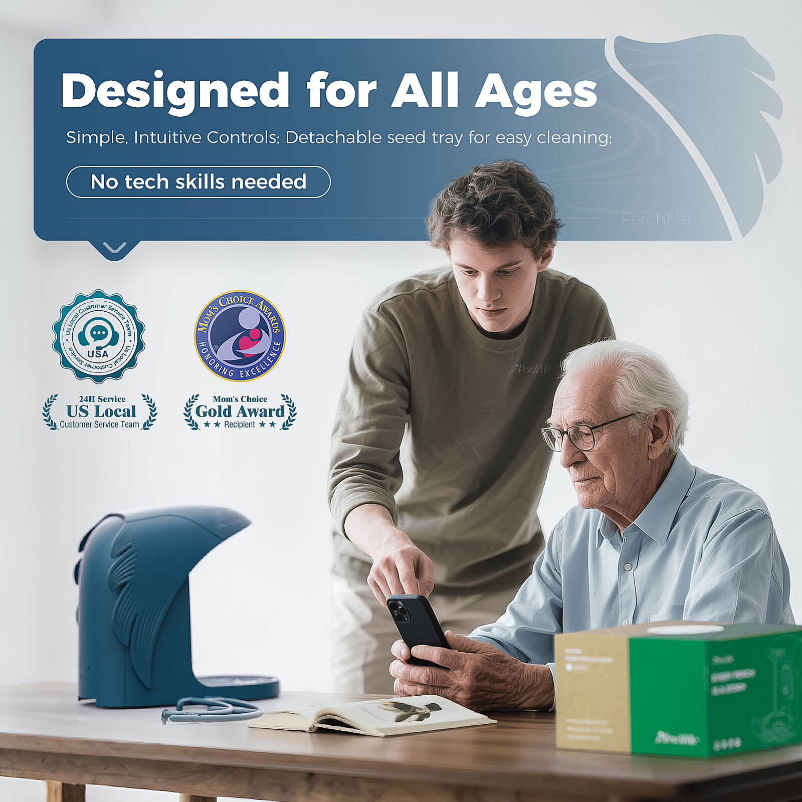 PerchMe Smart AI Bird Feeder & Adjustable Solar Panel Bracket Bundle