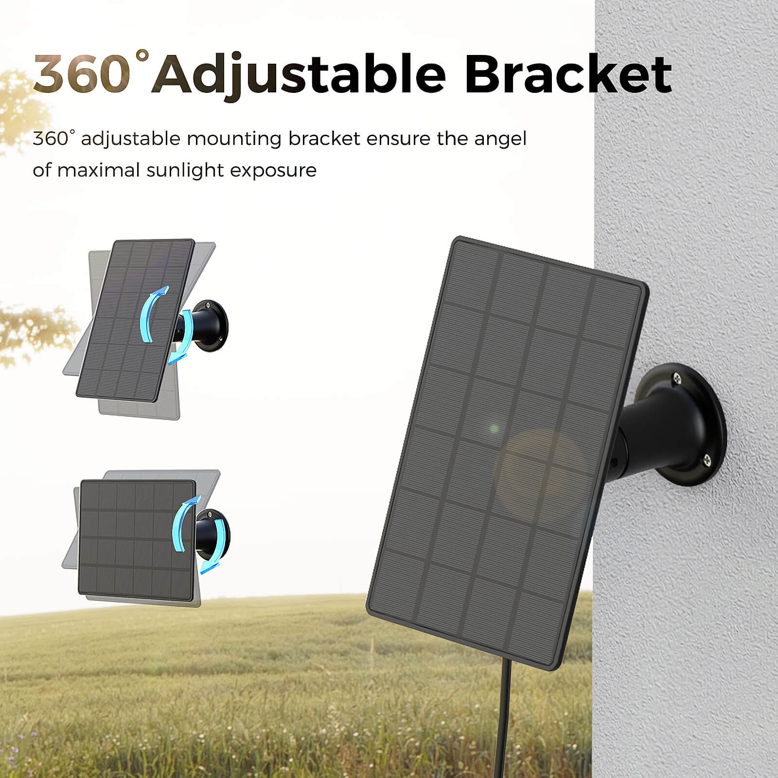 PerchMe Solar Panel for Bird Feeder Camera only, Type-C Charger, IP65 Waterproof for Outdoors, Continuously Power Supply, 360° Swivel Bracket