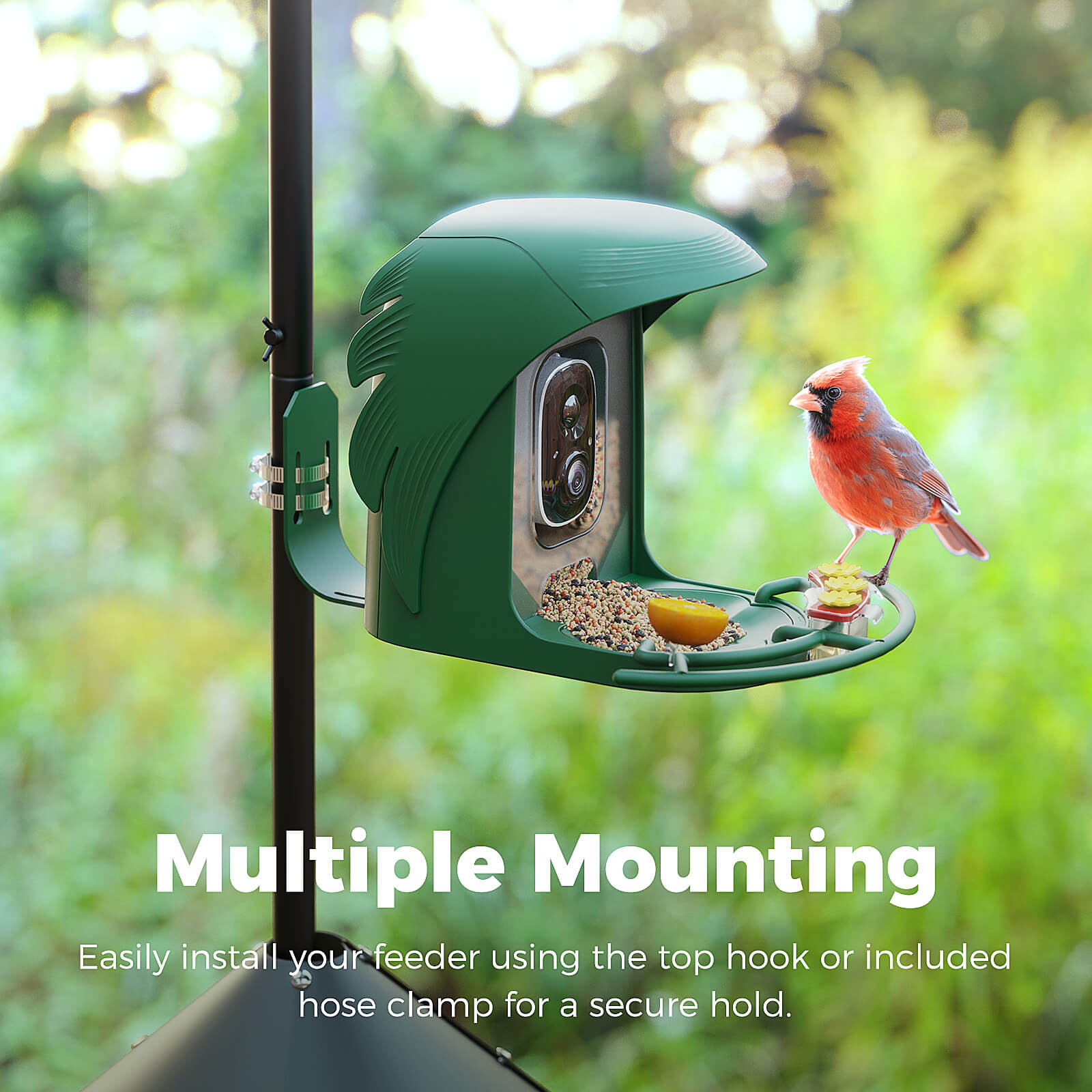 PerchMe 90'' Heavy-Duty Standard Bird Feeder Pole Station with Squirrel Baffle,Customizable Height,Universal Adapter Included