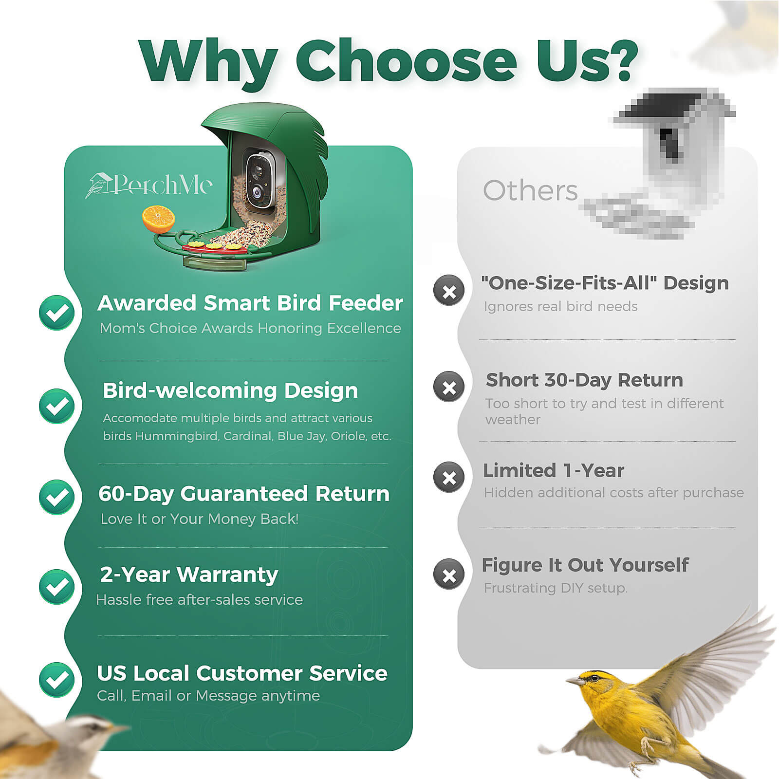 PerchMe Smart AI Bird Feeder & Adjustable Solar Panel Bracket Bundle