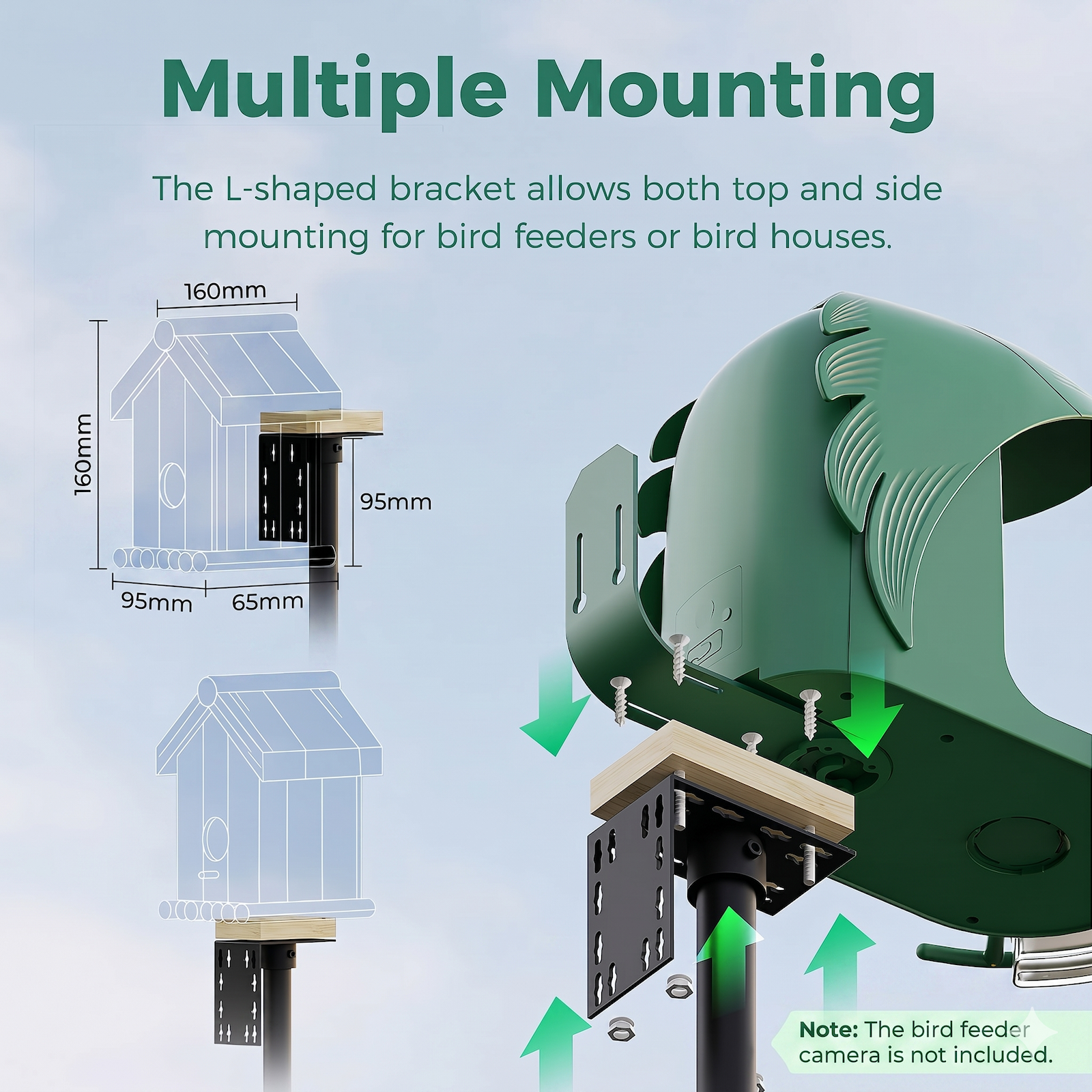 PerchMe Heavy-Duty Deluxe 92‘’ Bird Feeder Pole Station with Squirrel Baffle, 360° Rotating Crossbars & Hooks,Customizable Height