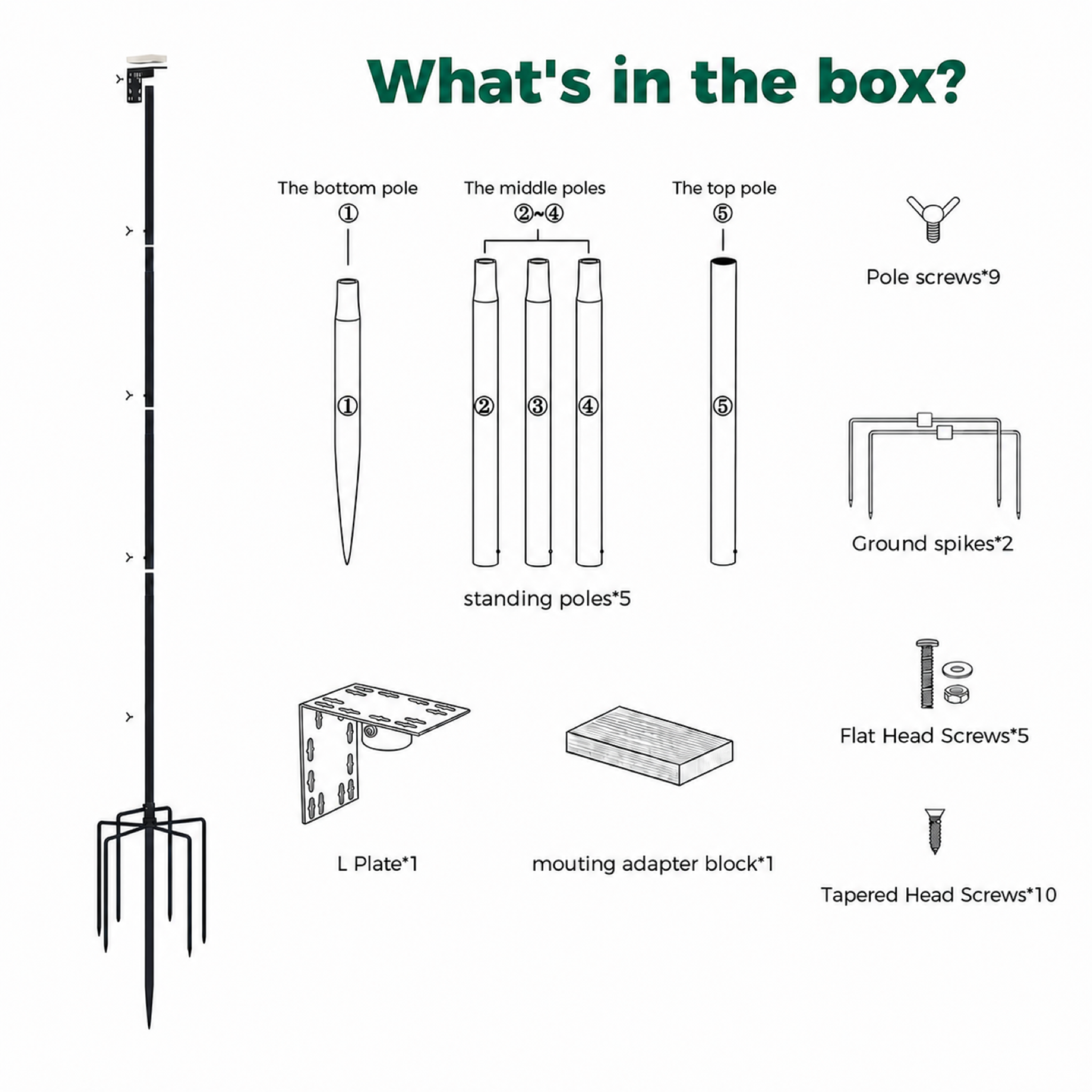 PerchMe 76'' Heavy-Duty Bird Feeder Pole, 1'' Thick Rustproof, Adjustable Height, Universal Mount Kit (No Squirrel Baffle)