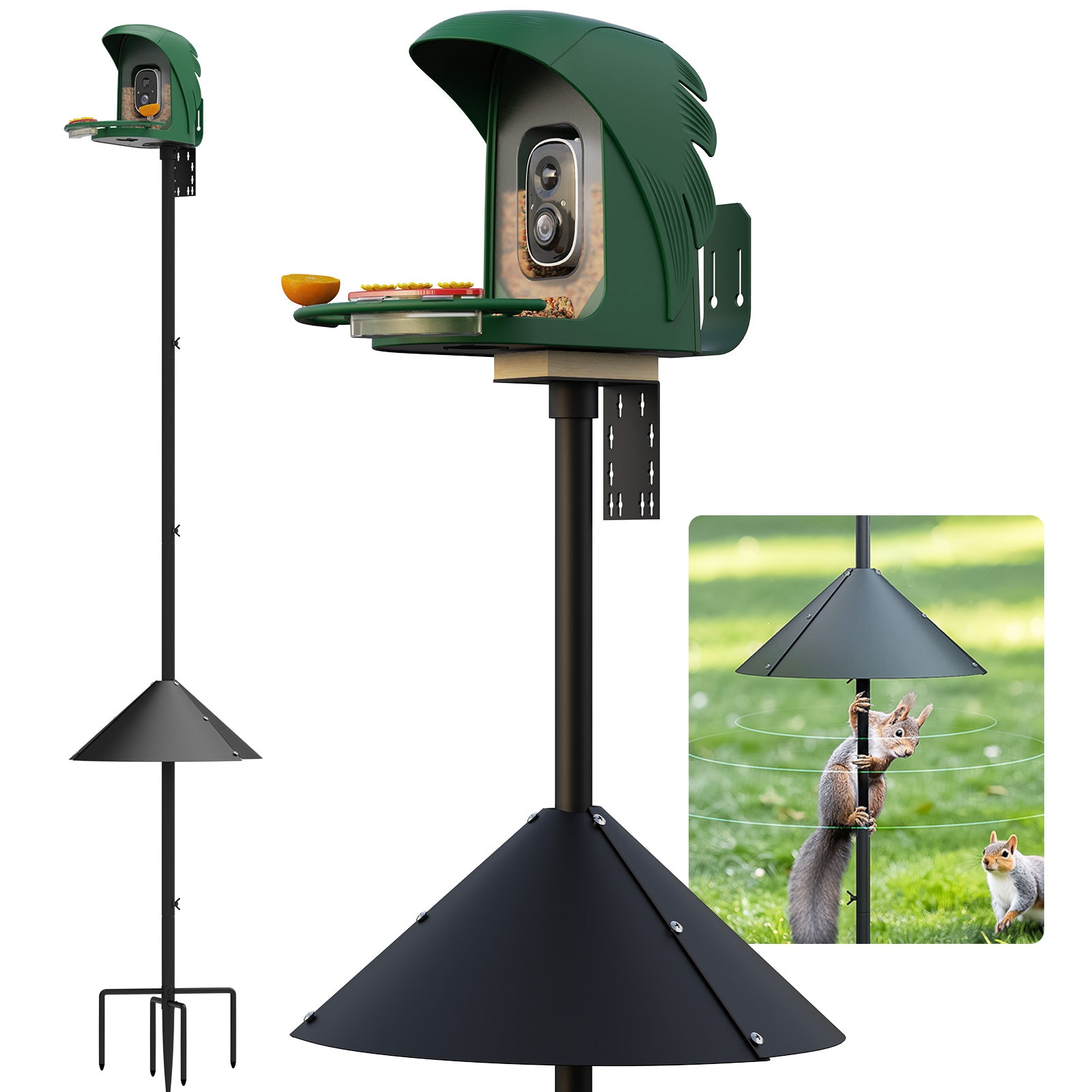 PerchMe Heavy-Duty Deluxe 92‘’ Bird Feeder Pole Station with Squirrel Baffle, 360° Rotating Crossbars & Hooks,Customizable Height