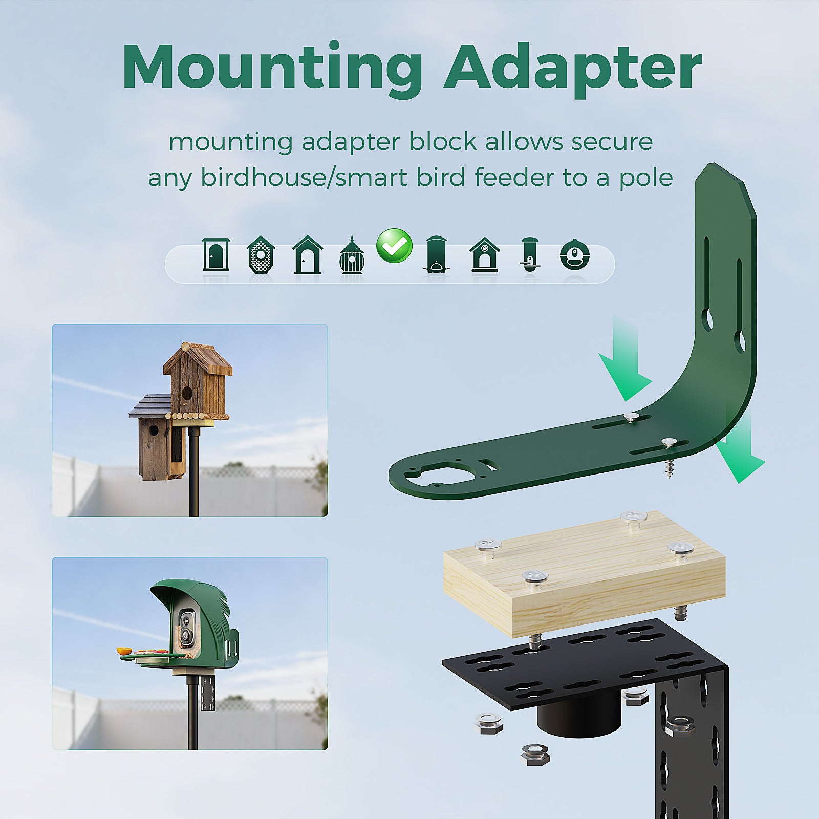 PerchMe Heavy-Duty Deluxe 92‘’ Bird Feeder Pole Station with Squirrel Baffle, 360° Rotating Crossbars & Hooks,Customizable Height