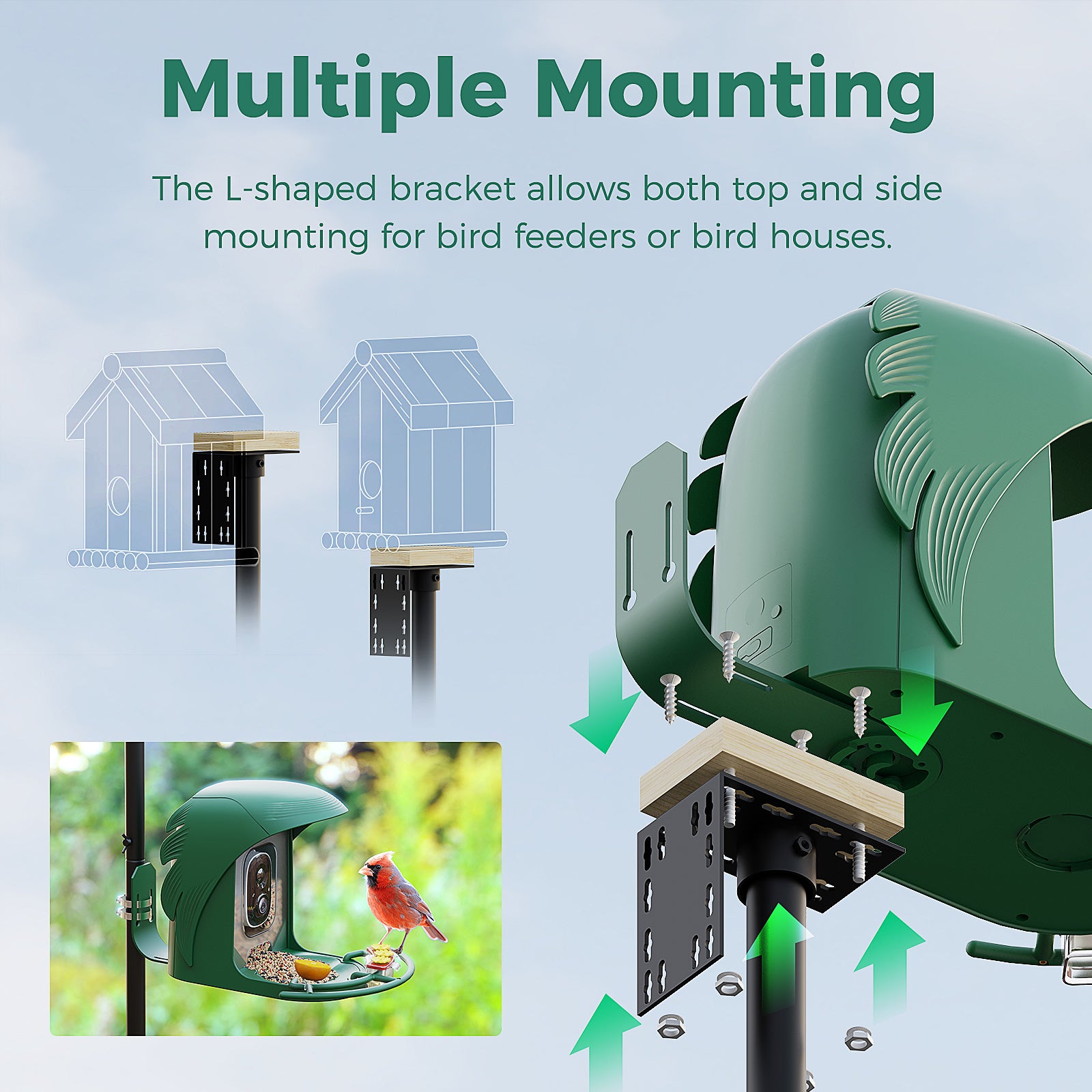 PerchMe Heavy-Duty Deluxe 92‘’ Bird Feeder Pole Station with Squirrel Baffle, 360° Rotating Crossbars & Hooks,Customizable Height