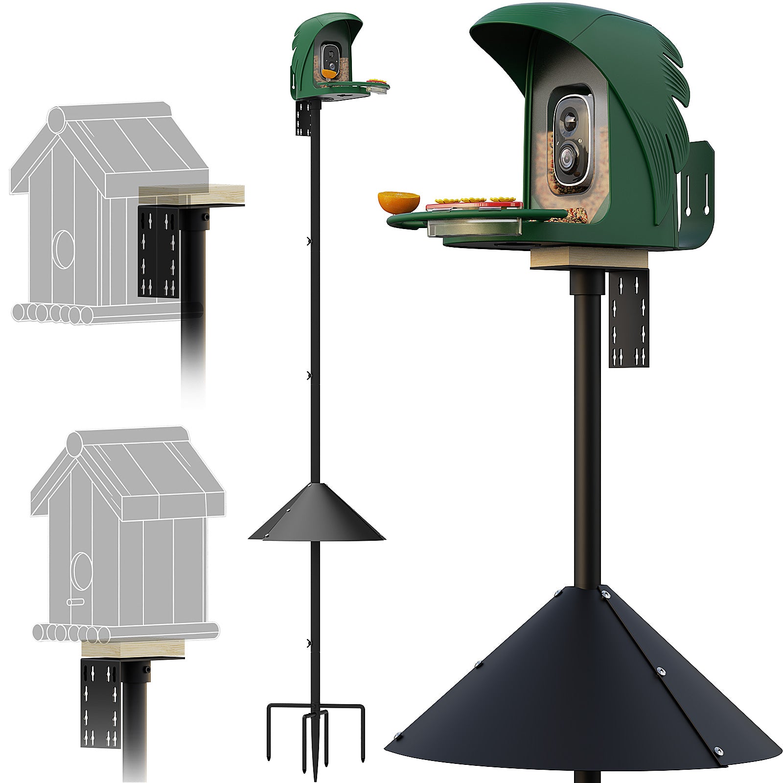 PerchMe Heavy-Duty Deluxe 92‘’ Bird Feeder Pole Station with Squirrel Baffle, 360° Rotating Crossbars & Hooks,Customizable Height