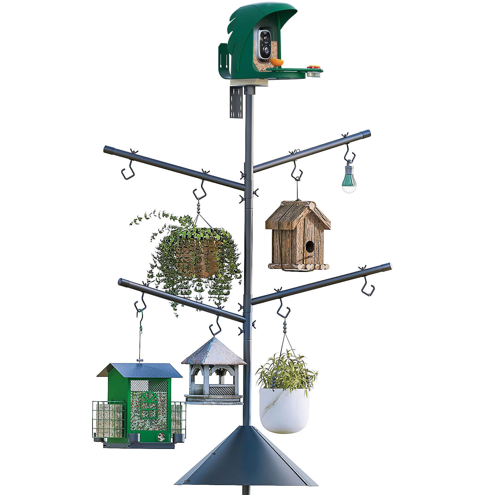 PerchMe Smart AI Bird Feeder & Pole Bundle - Solar-Powered 2K AI Camera + Heavy-Duty Adjustable Squirrel-Proof Bird Feeder Pole