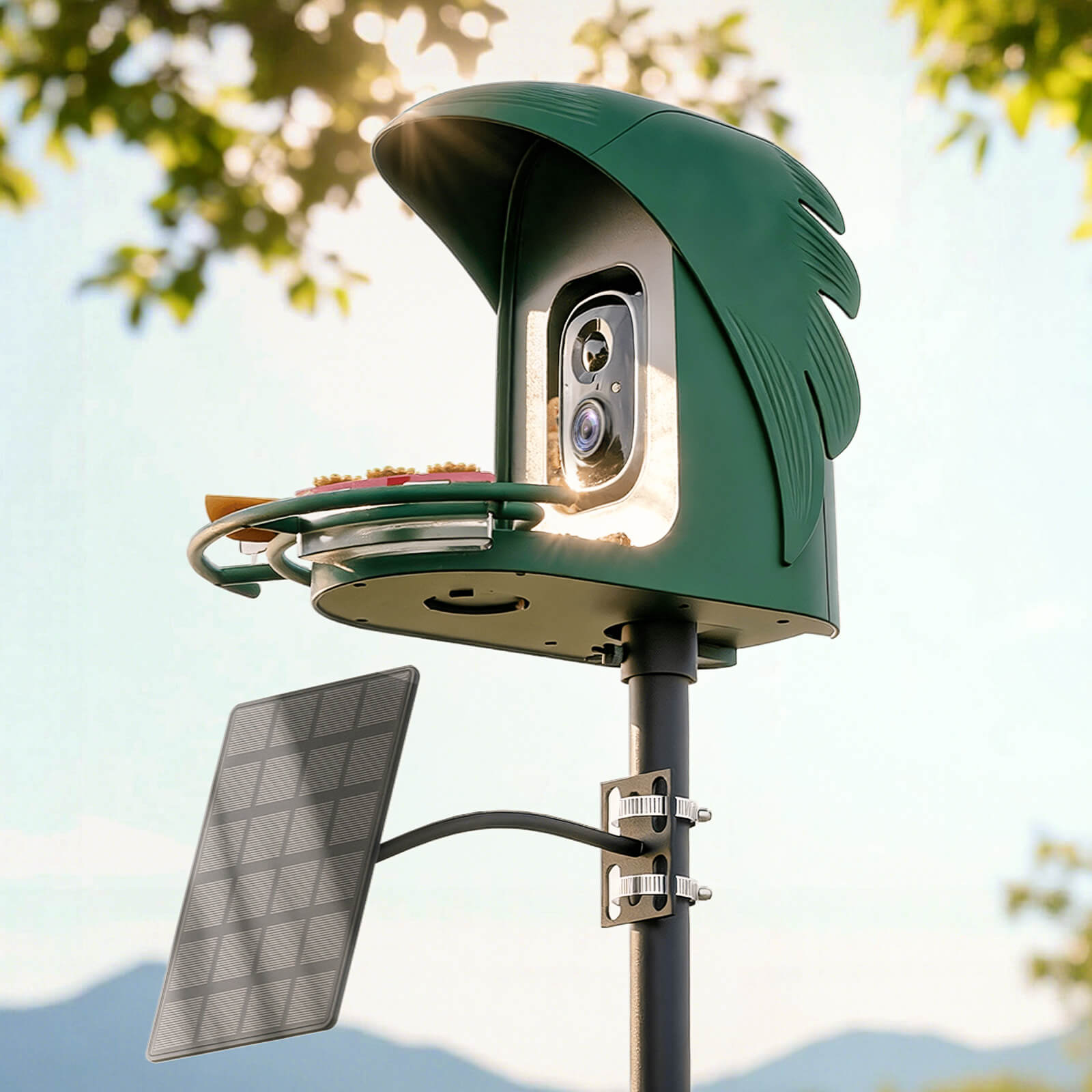PerchMe Smart AI Bird Feeder & Adjustable Solar Panel Bracket Bundle