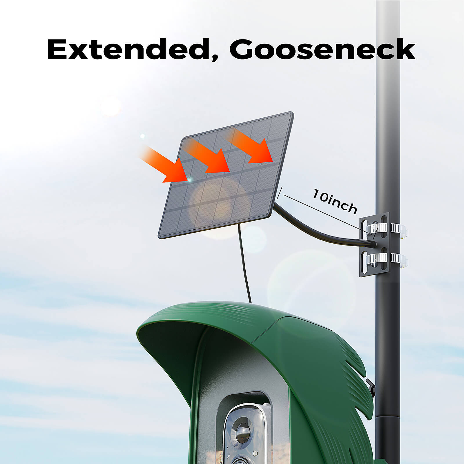 Solar Panel Mounting Bracket | Extended 10-inch Metal Gooseneck
