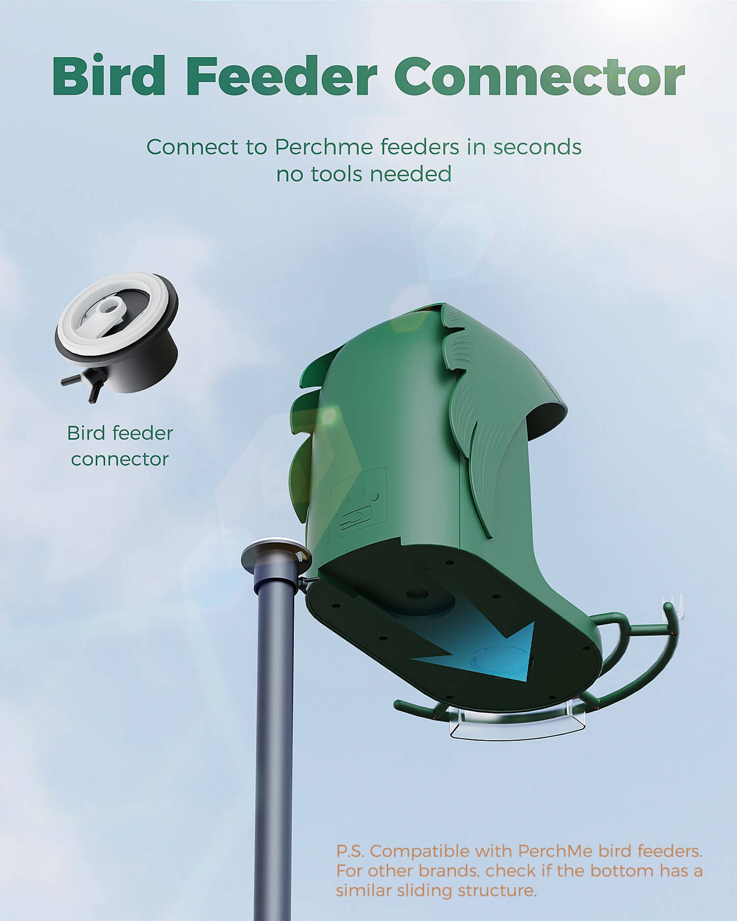 PerchMe Heavy-Duty Deluxe 92‘’ Bird Feeder Pole Station with Squirrel Baffle, 360° Rotating Crossbars & Hooks,Customizable Height