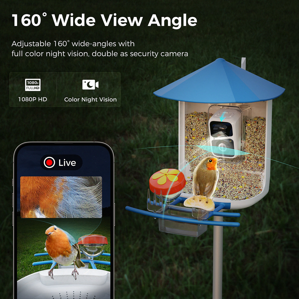 PerchMe Smart Bird Feeder with AI Camera & Solar Panel (Vermilion & Az