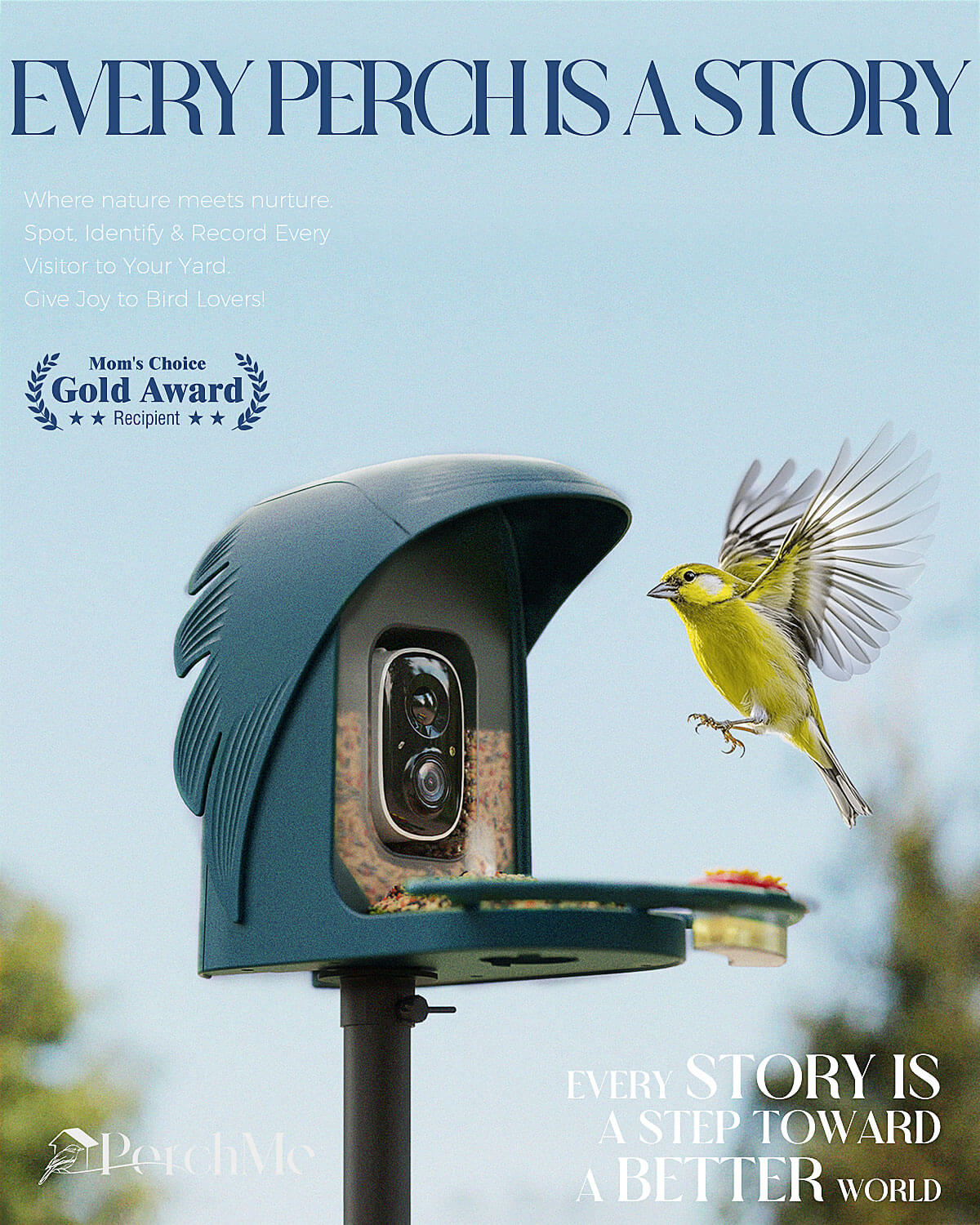PerchMe Smart Bird Feeder with Camera,2K,AI Recognition,Solar Powered,Best Gift for Bird Lovers