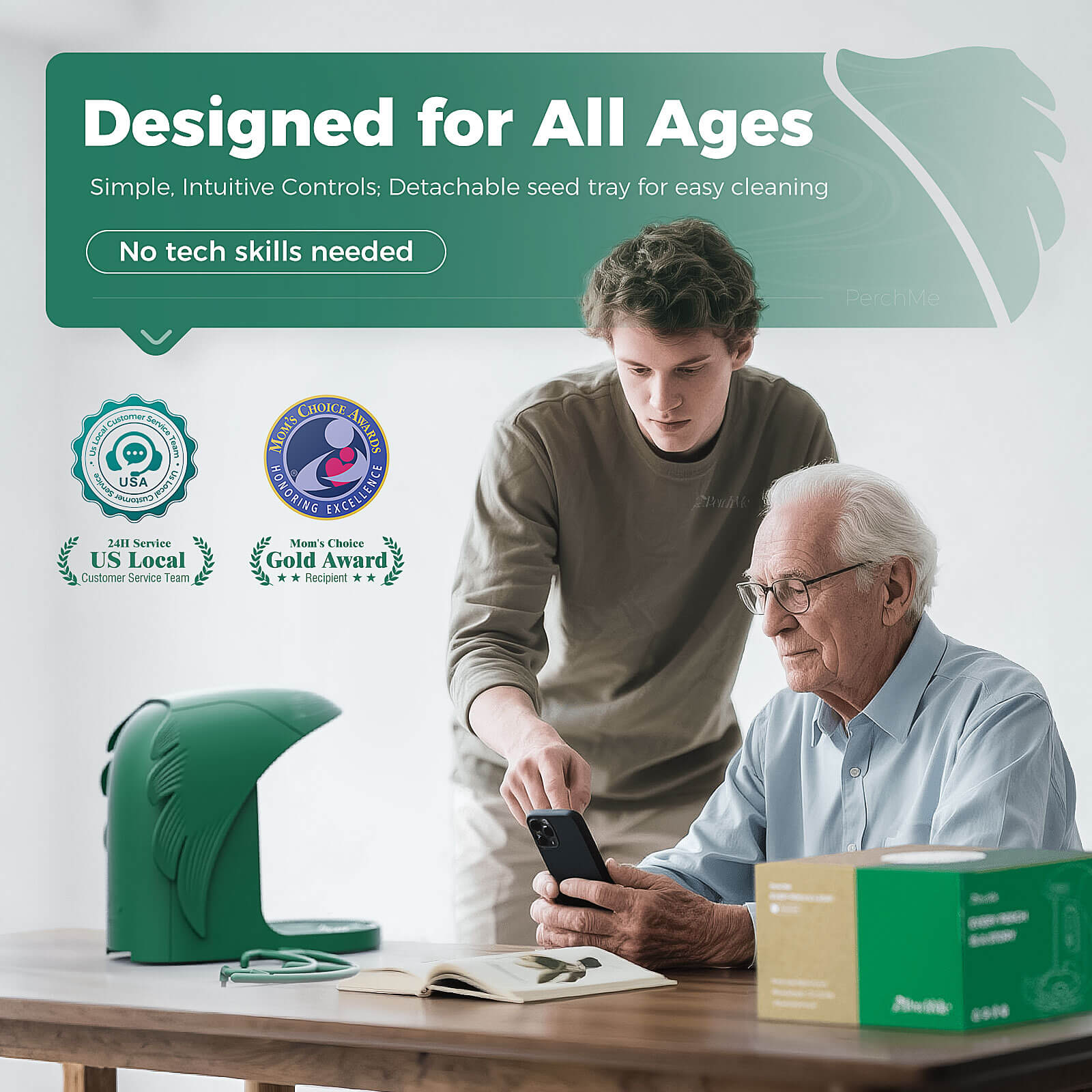 PerchMe Smart AI Bird Feeder & Adjustable Solar Panel Bracket Bundle