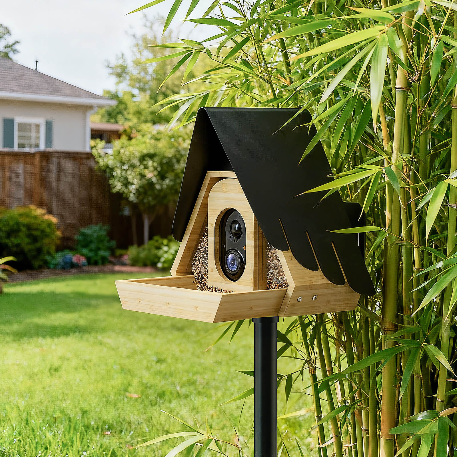 PerchMe Bamboo Smart Bird Feeder | 2K AI Camera, Solar Powered