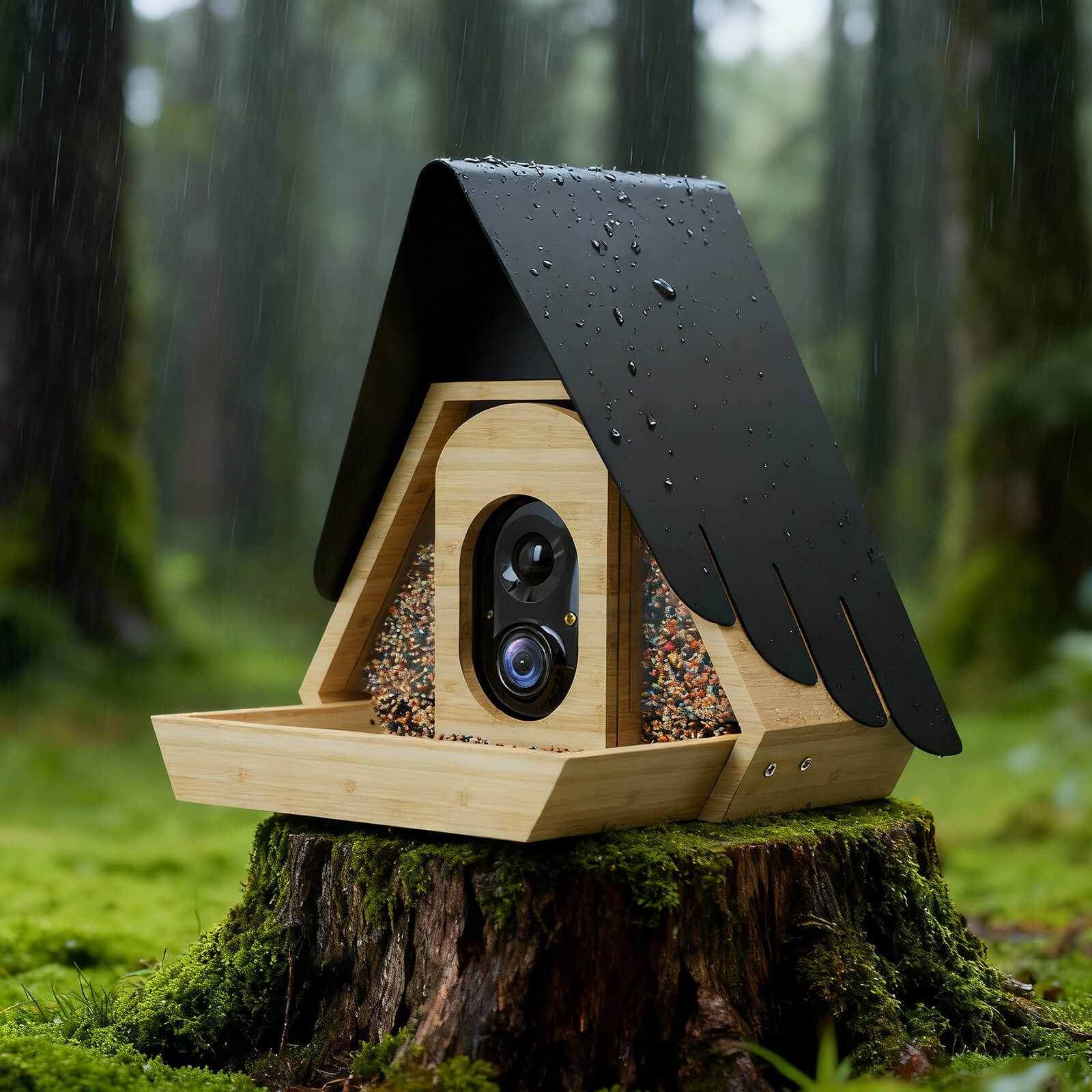 PerchMe® Bamboo Smart Bird Feeder with 2K AI Camera – FSC-Certified, Solar Powered, Eco-Friendly Gift for Bird Lovers (64G SD Card Included)