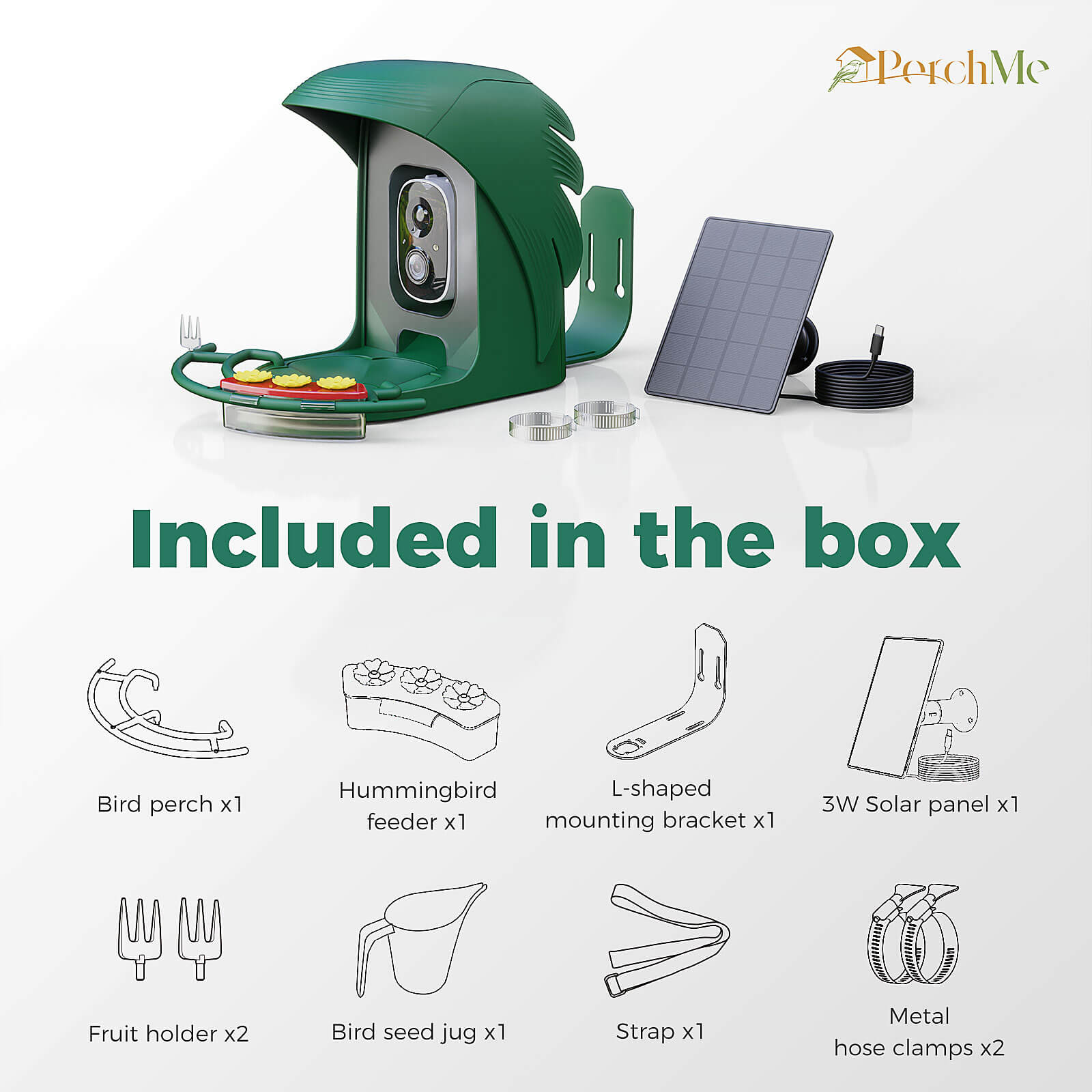 PerchMe Smart AI Bird Feeder & Adjustable Solar Panel Bracket Bundle