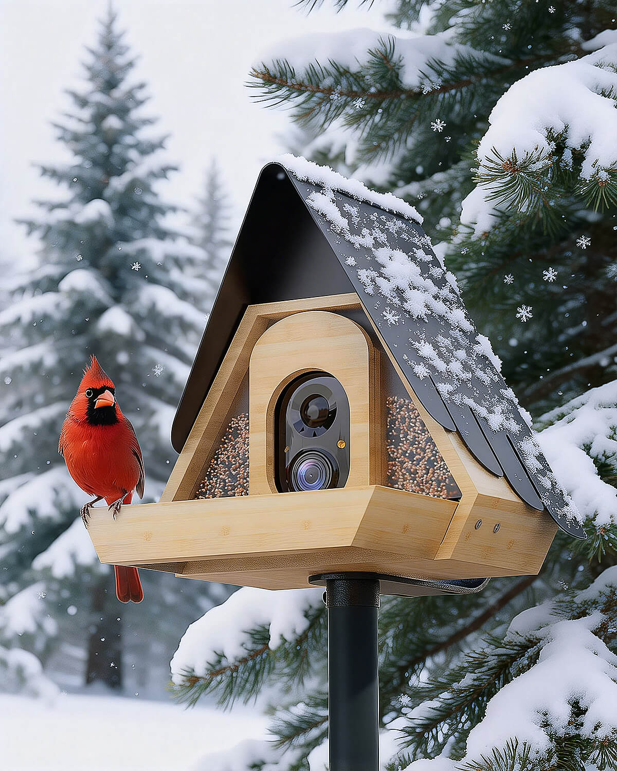 PerchMe® Bamboo Smart Bird Feeder with 2K AI Camera – FSC-Certified, Solar Powered, Eco-Friendly Gift for Bird Lovers (64G SD Card Included)