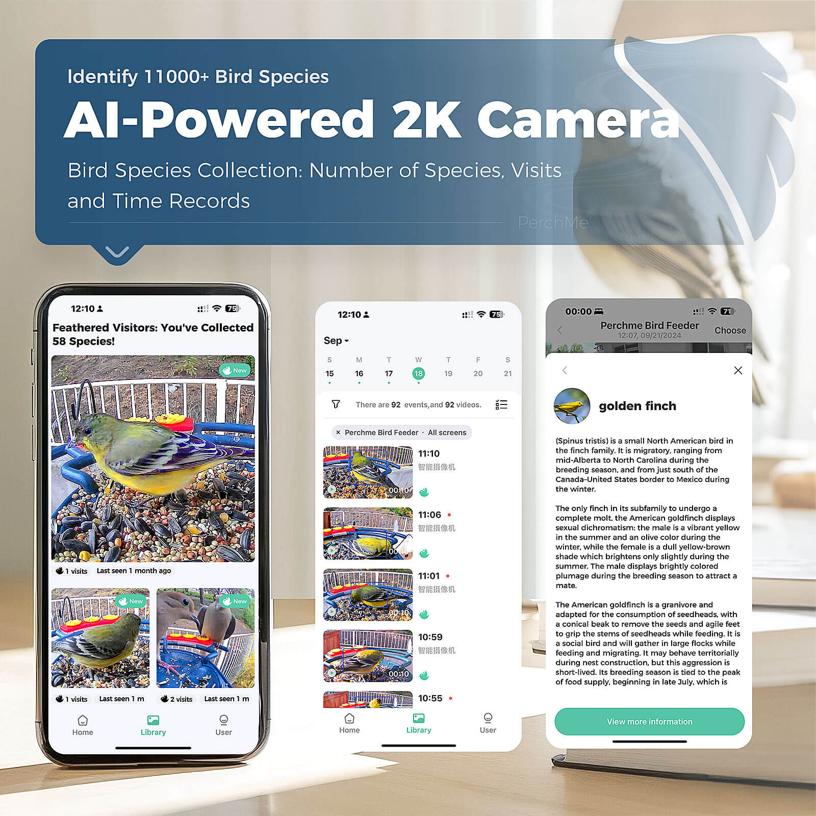 PerchMe Smart AI Bird Feeder & Adjustable Solar Panel Bracket Bundle