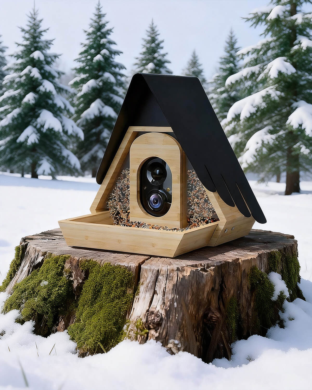 PerchMe® Bamboo Smart Bird Feeder with 2K AI Camera – FSC-Certified, Solar Powered, Eco-Friendly Gift for Bird Lovers (64G SD Card Included)