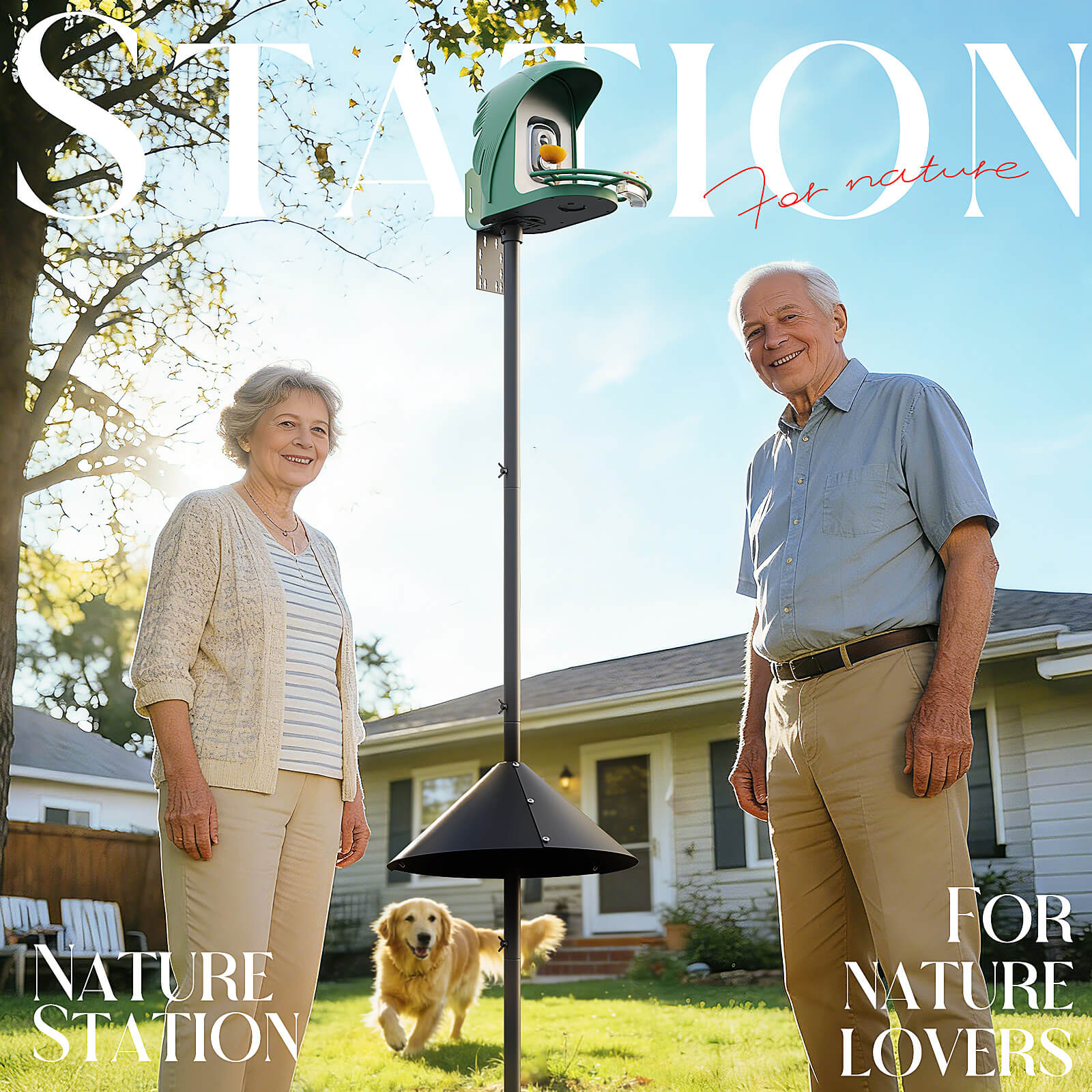 PerchMe Smart AI Bird Feeder & Pole Bundle - Solar-Powered 2K AI Camera + Heavy-Duty Adjustable Squirrel-Proof Bird Feeder Pole