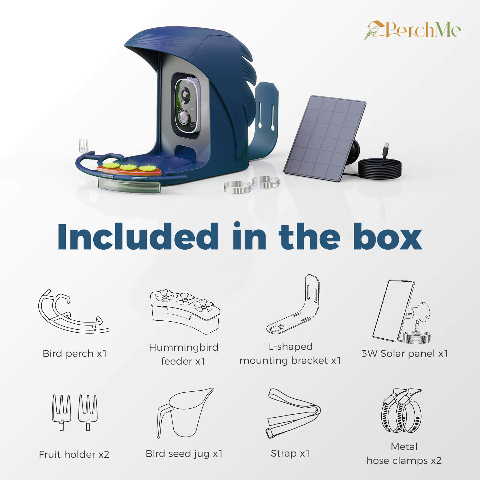 PerchMe Smart AI Bird Feeder & Adjustable Solar Panel Bracket Bundle