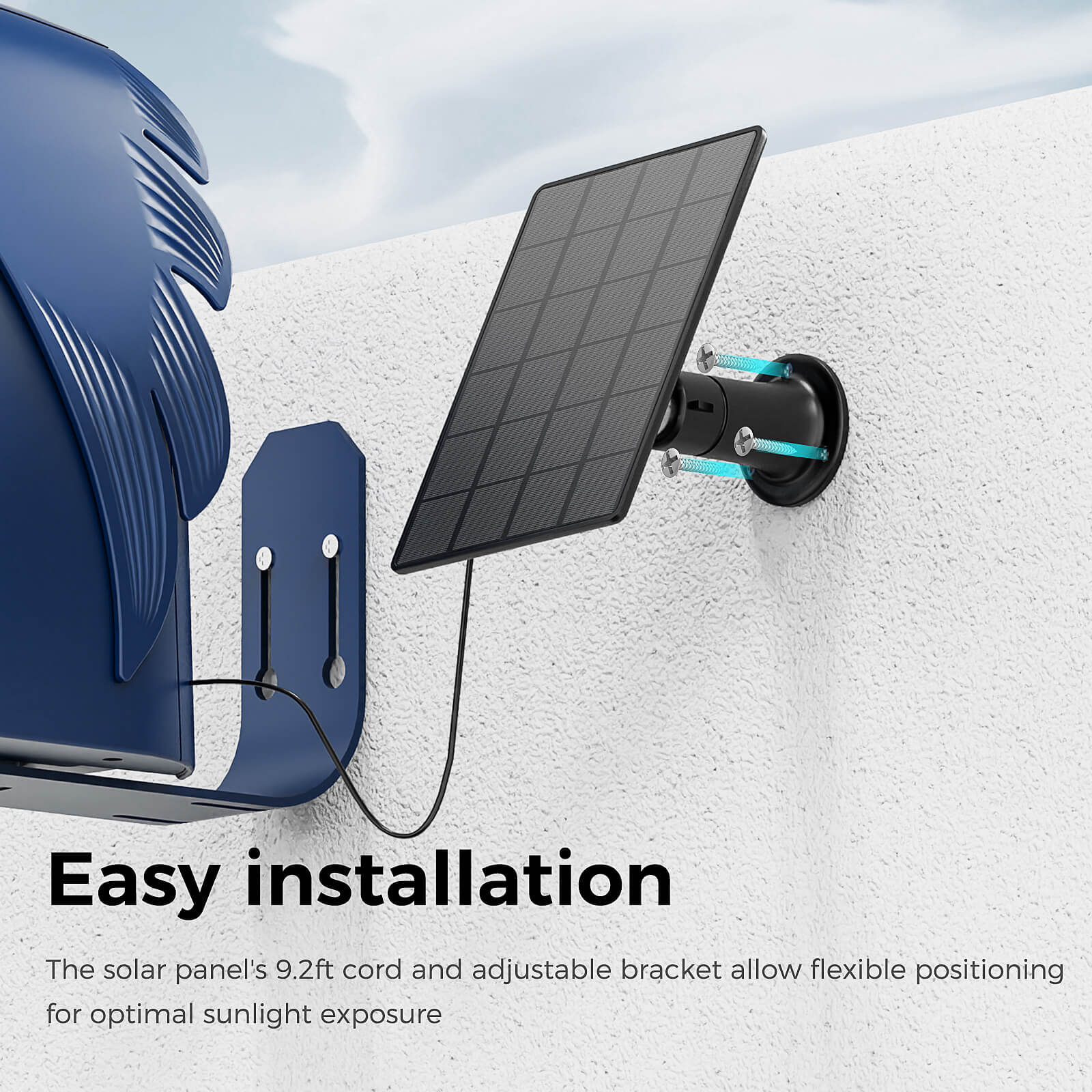 PerchMe Solar Panel for Bird Feeder Camera only, Type-C Charger, IP65 Waterproof for Outdoors, Continuously Power Supply, 360° Swivel Bracket