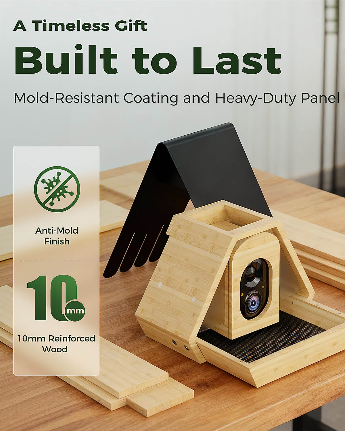 PerchMe® Bamboo Smart Bird Feeder with 2K AI Camera – FSC-Certified, Solar Powered, Eco-Friendly Gift for Bird Lovers (64G SD Card Included)