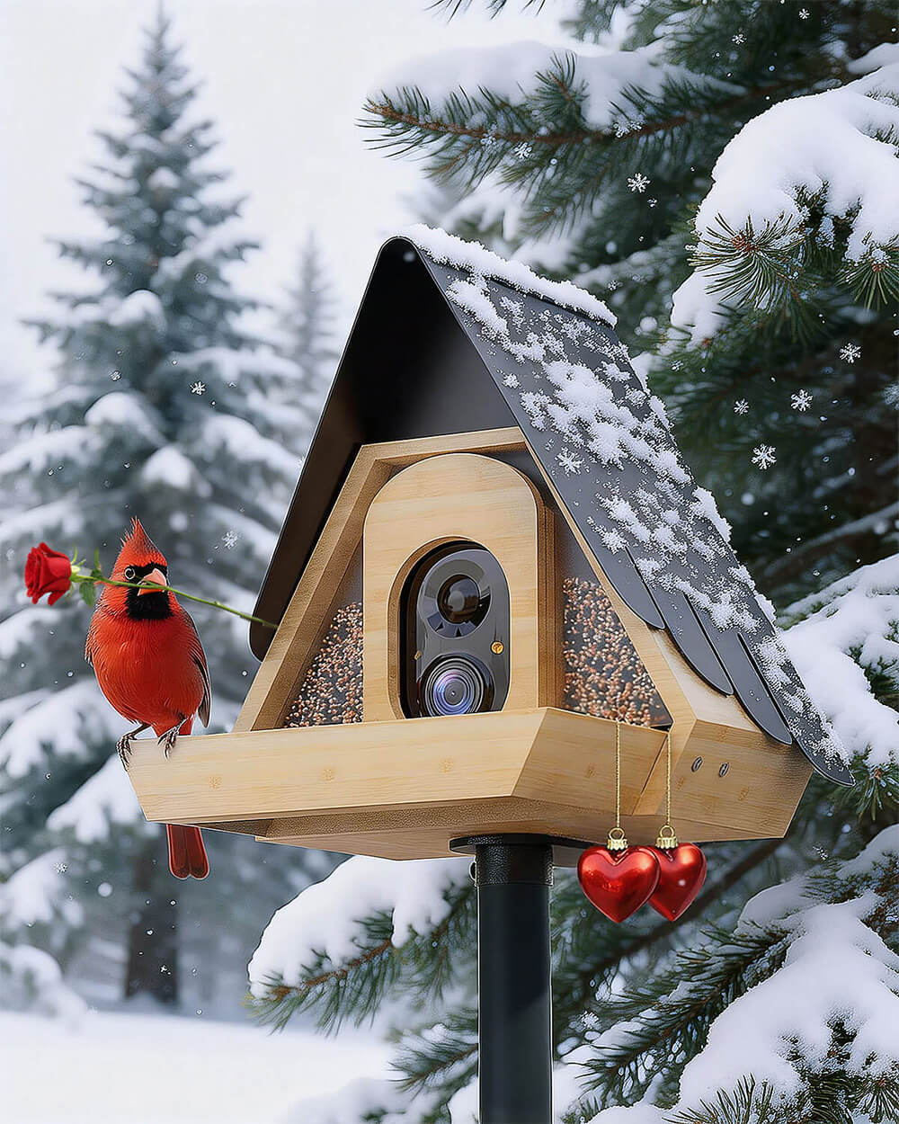 PerchMe® Bamboo Smart Bird Feeder with 2K AI Camera – FSC-Certified, Solar Powered, Eco-Friendly Gift for Bird Lovers (64G SD Card Included)