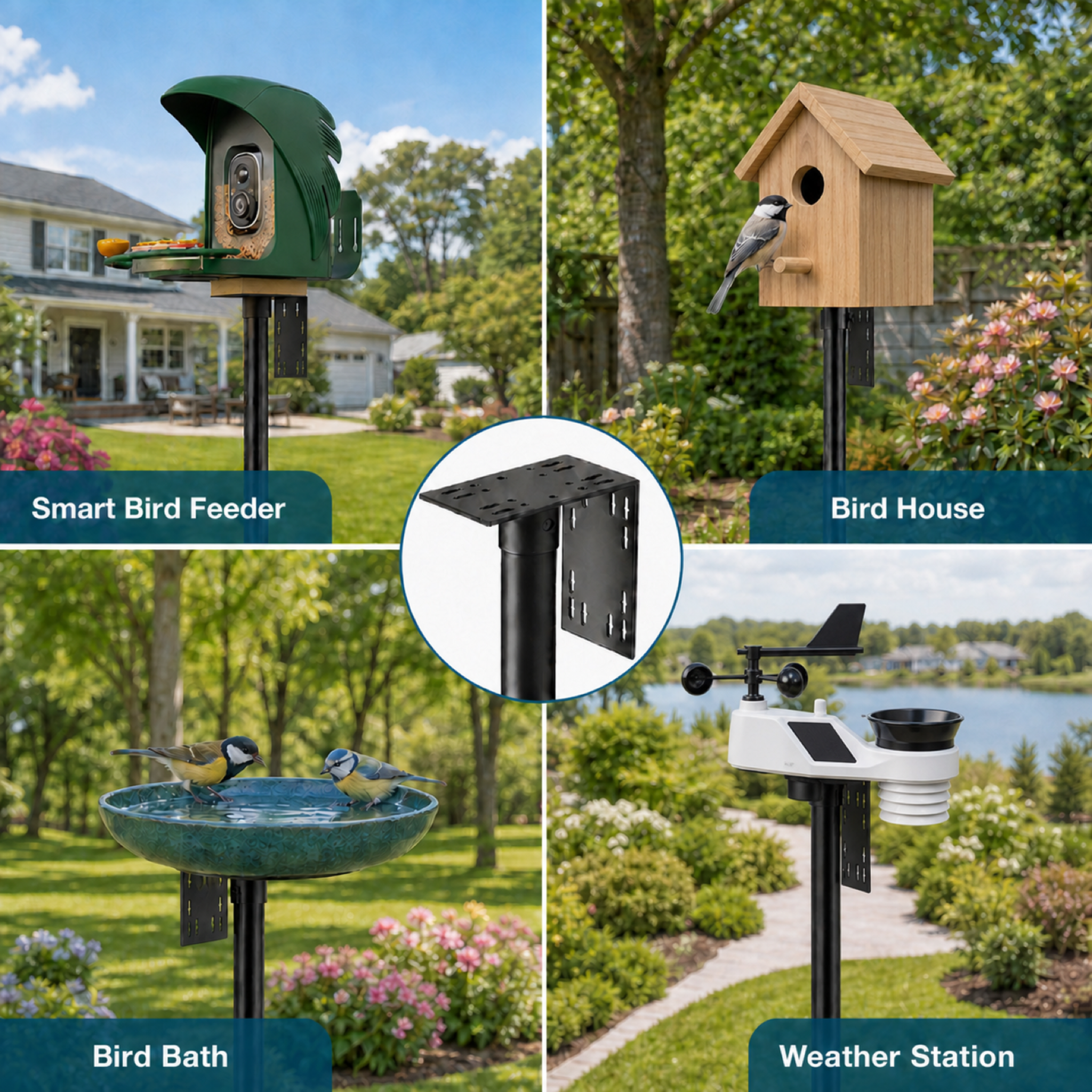 PerchMe 76'' Heavy-Duty Bird Feeder Pole, 1'' Thick Rustproof, Adjustable Height, Universal Mount Kit (No Squirrel Baffle)